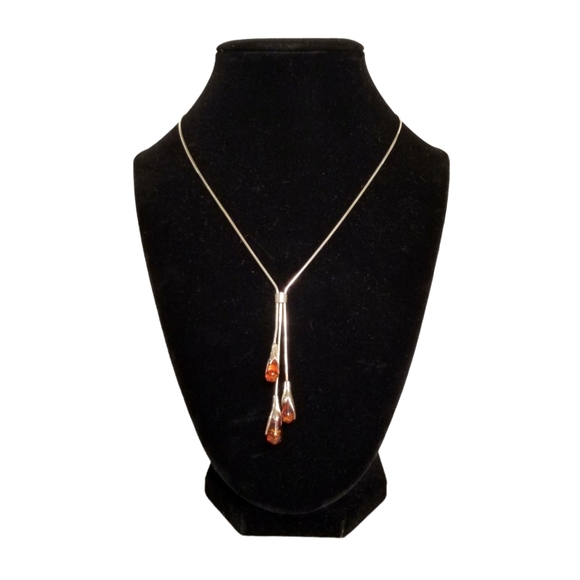 Baltic Amber Teardrop Pendant Necklace, 16"-18" - Picture 4 of 4